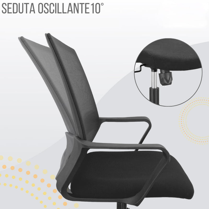 Sedia Operativa da Ufficio 45x51x94/100h cm Ergonomica con Supporto Lombare Nera