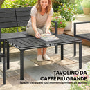 Set 4 Pezzi Salotto da Giardino con Tavolino da Caffè Divanetto 2 Posti e 2 Sedie in HDPE e Metallo Nero      