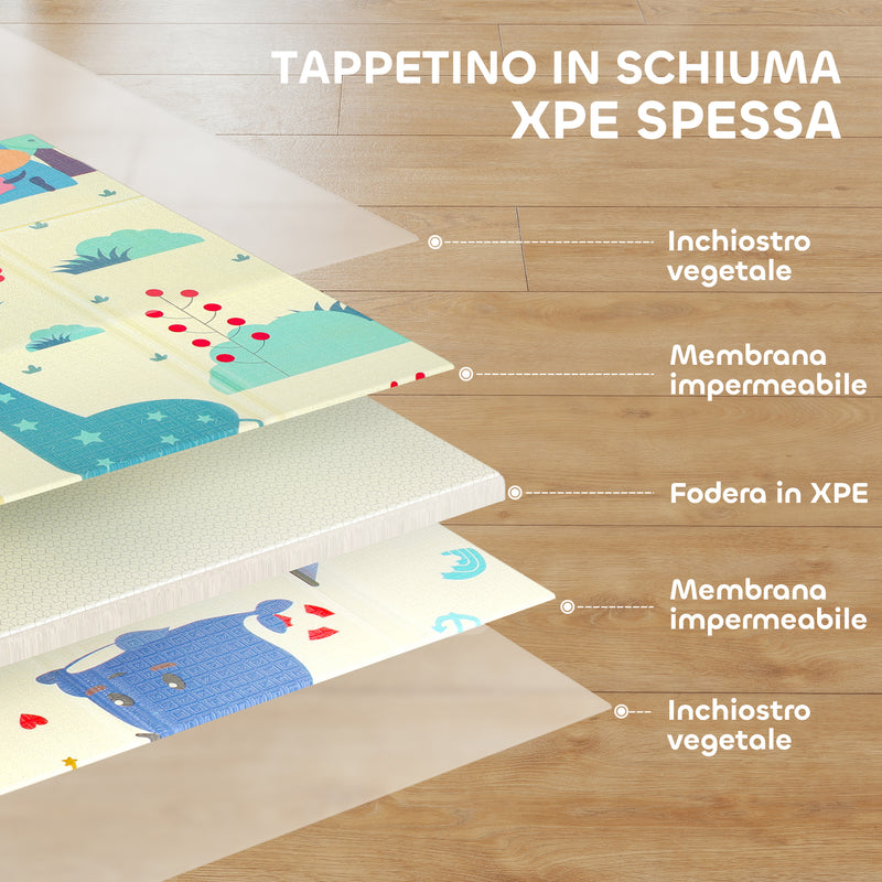 Tappeto Morbido per Bambini 196x176x1,5 cm Superficie Impermeabile in XPE a Tema Animali   