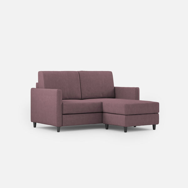 sconto Divano 2 Posti con Pouf 138x155x85 cm Karay in Tessuto Prugna