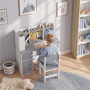 Set Scrivania 90x39x95 cm e Sedia per Bambini con Portapenne Supporto Regolabile per Tablet Armadietti e Bacheca in MDF Grigio      
