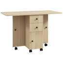 Tavolo Pieghevole 120x60x76,5 cm con 2 Cassetti e Armadietto 6 Rotelle e Freni Color Legno      