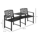 Panchina 2 Posti da Giardino 165x53,5x85,5 cm con Tavolino in Metallo Nero
