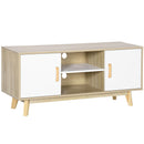 Mobile TV 2 Ripiani 2 Ante 120x40x55 cm per TV fino a 55" in Legno Naturale e Bianco