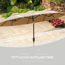 Ombrellone Doppio 285x147x227 cm Inclinabile a 45° in Acciaio e Poliestere Caffè  