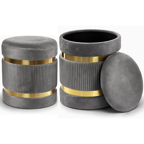 online Set 2 Pouf Contenitore Ø 38x44 cm e Ø 31x38 cm con Rivestimento Velluto Grigio