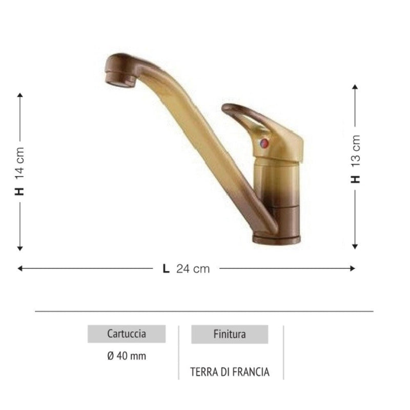 Rubinetto Cucina Miscelatore Monocomando Lavello in Ottone Pescara Terra di Francia