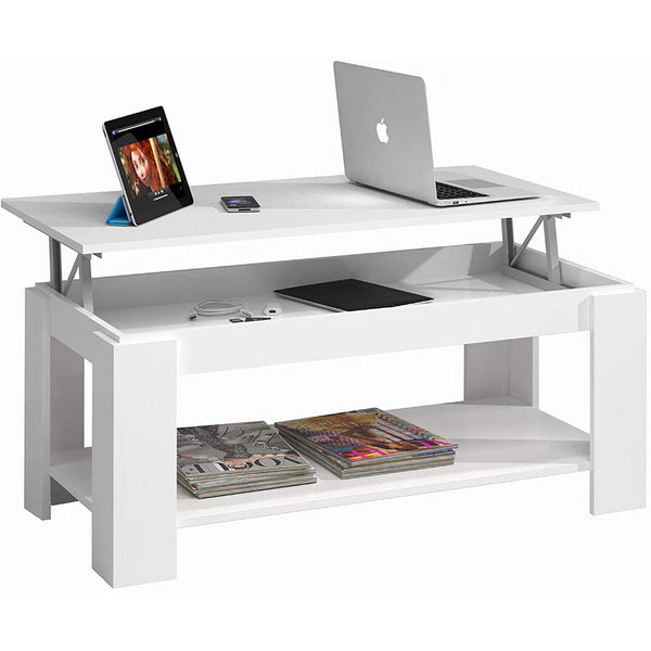acquista Tavolino Basso con Piano Sollevabile 100x50x43/54 cm in Legno Ambit Lift Bianco