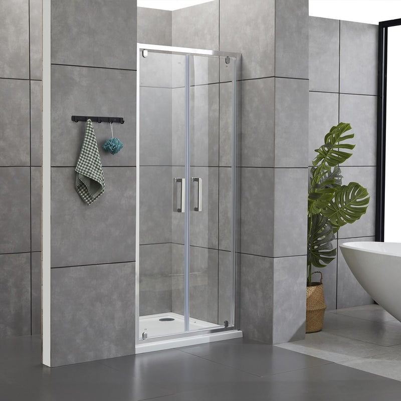 Porta Parete Doccia 2 Ante Saloon in Cristallo Trasparente 6mm H195 Bonussi Giuly Varie Misure