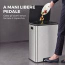 Pattumiera a Pedale 2x30 L 52,5x37,5x66 cm con Secchi Estraibili e Coperchio Soft-Close in Acciaio Inox Argento      