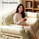 Divano 3 Posti 190x83x90 cm con Imbottitura Spessa Tasca Laterale e 2 Cuscini in Finta Pelle Beige      