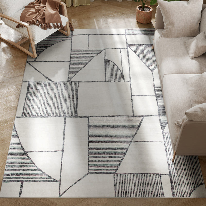 Tappeto Moderno Antiscivolo 230x160x0,7 cm Linee Geometriche in Poliestere Grigio  