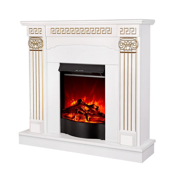 sconto Camino Elettrico da Pavimento 102x110x30 cm Effetto Fiamma 1600W Calisto & Corsica Bianco