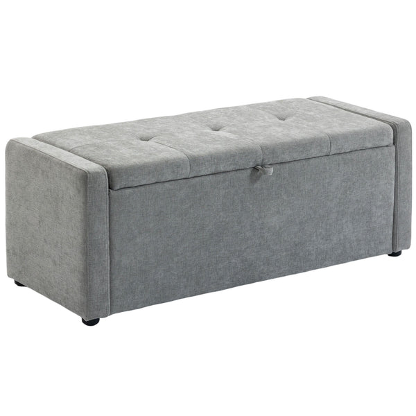 sconto Cassapanca Contenitore 122x48x44 cm Capienza 142L Pouf Seduta Ampia Imbottita Capacità 200 kg in Lino Grigio Chiaro