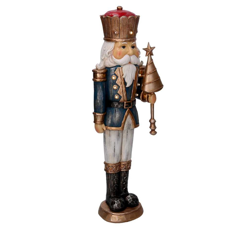 Soldatino Schiaccianoci in resina blu con albero con led cm 14,5x11xh47