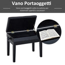 Panca Sgabello per Pianoforte con vano portaoggetti altezza regolabile 54.5x33x48-58 cm Nero 