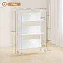 Carrello Portalibri Moderno a 3 Livelli 69x26x108 cm con Ruote Girevoli in Metallo e PP Bianco      