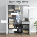 Mobile Guardaroba per Ingresso con Specchio Appendiabiti e Armadio 145x29x184 cm Grigio e Bianco  