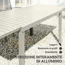 Tavolo da Giardino Allungabile 225x85x75 cm per 6-8 persone in Alluminio con Piano a Doghe Bianco      