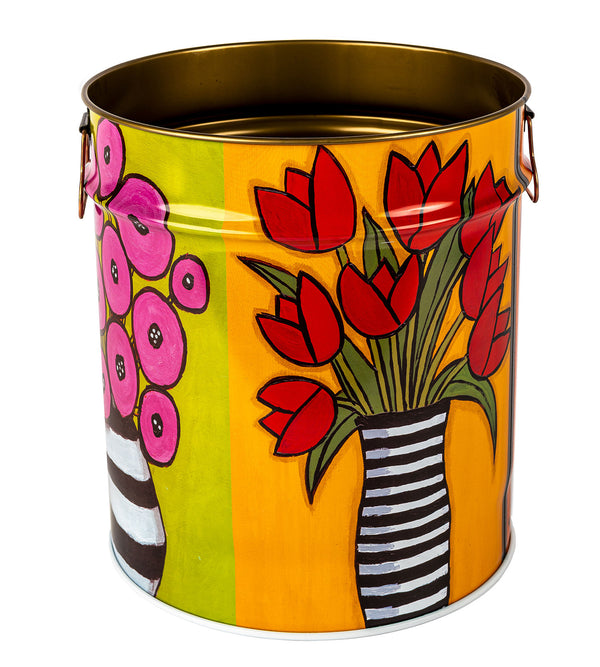 Porta Legna o Pellet Contenitore Senza Coperchio Ø39x42 cm in Ferro Verniciato Big Flowers Multicolore acquista