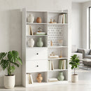 Libreria Doppia a 6 Livelli 120x30x200 cm con Cassetti e Pannello Forato in MDF e Metallo Bianco      