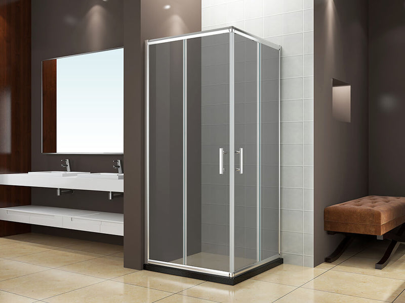 Box Doccia Angolare 2 Ante Scorrevoli in Cristallo Fumè 6mm H185cm Vorich Itria Varie Misure