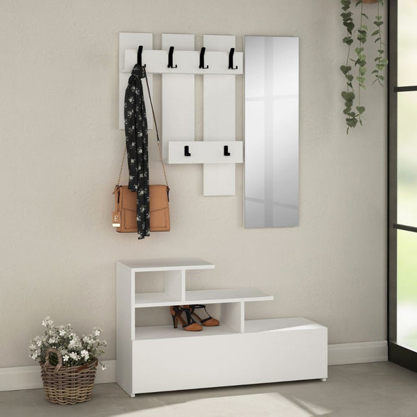 Mobile Ingresso Scarpiera Appendiabiti e Specchio 100x30x61 cm in MDF Vesty Bianco online