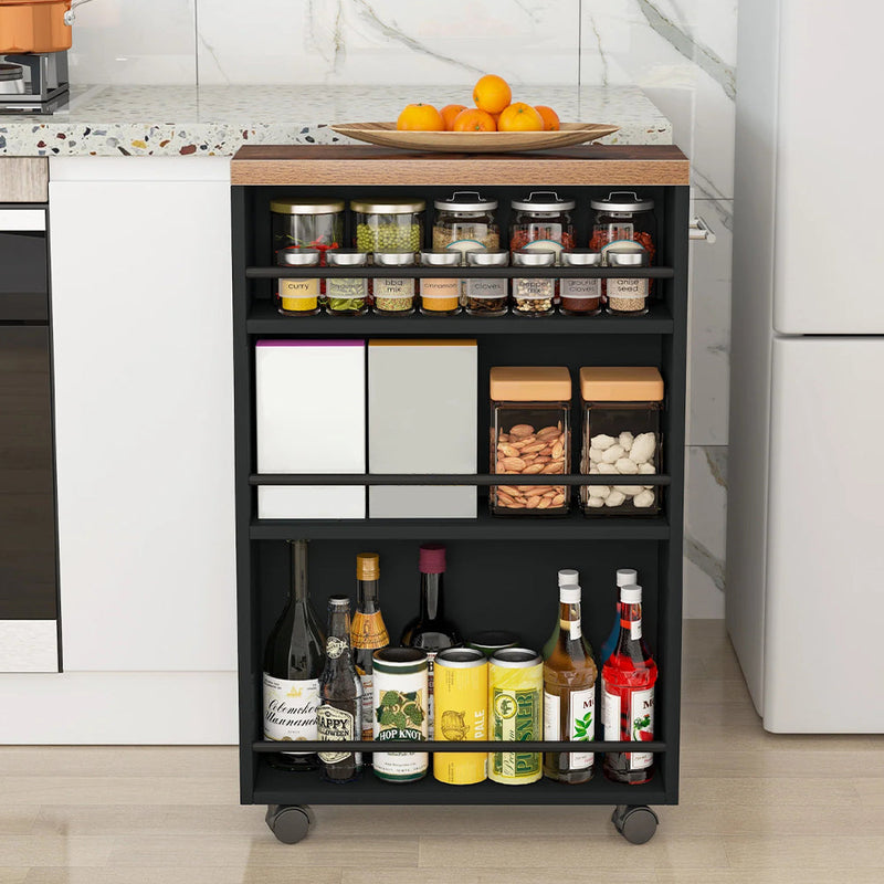 Carrello Portaoggetti Salvaspazio 50x16x80 cm per Cucina Bagno con Ruote Nero