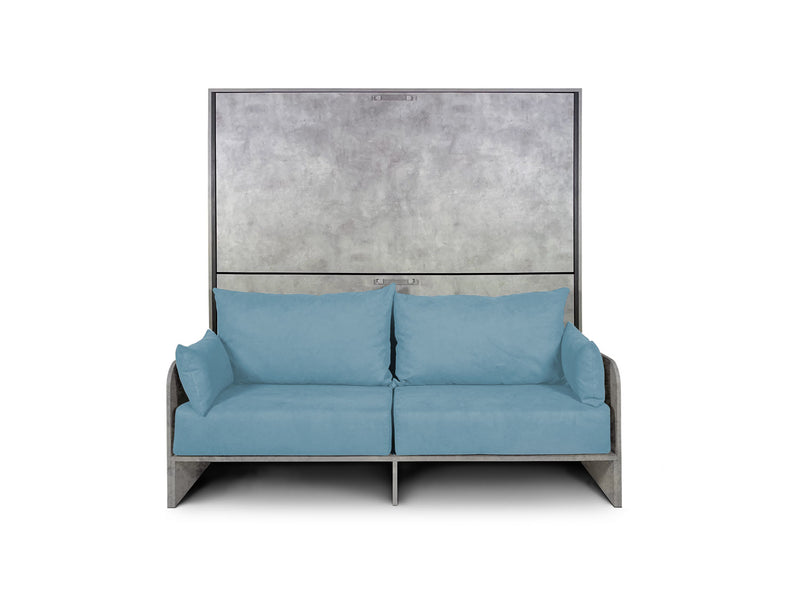 Letto Doppio A Scomparsa Kando Con Divano Cemento e Azzurro      