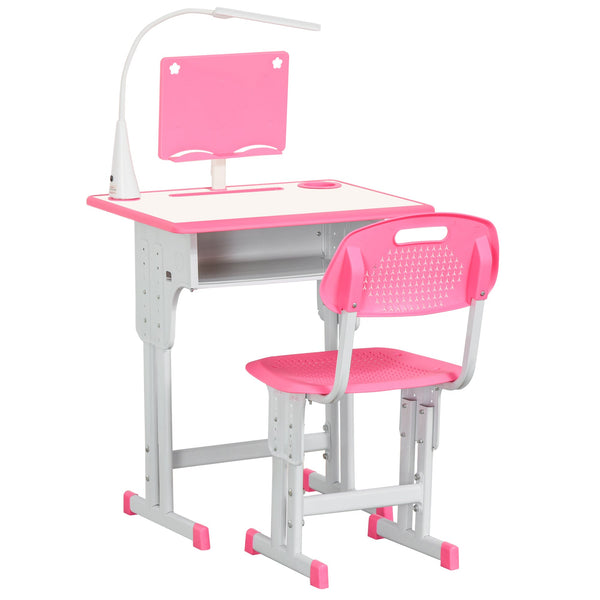Banco Scuola con Sedia per Bambini con Lampada LED e Leggio Rosa online