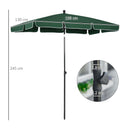 Ombrellone da Giardino Rettangolare 2x2.4 m Palo in Alluminio Verde e Nero  