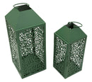 Lanterne Carving Coppia 17,8x17,8x44 cm in Metallo Verde      