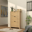 Scarpiera Slim per 18 Paia di Scarpe 72x26x112 cm 3 Cassetti con 2 Ripiani Regolabili e Rimovibili Naturale      