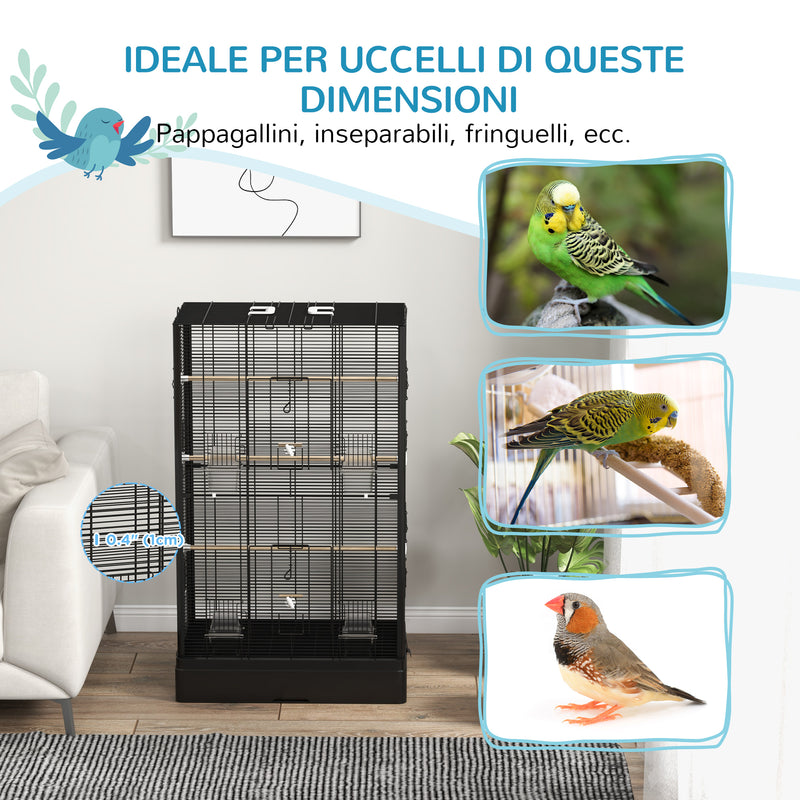 Gabbia per Uccelli 61x36.5x98 cm con Vassoio Estraibile e Posatoi Voliera per Pappagalli Nero      