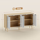 Credenza Moderna 141x35x77 cm a 4 Ante con Ripiano Regolabile Bianco Lucido e Rovere      