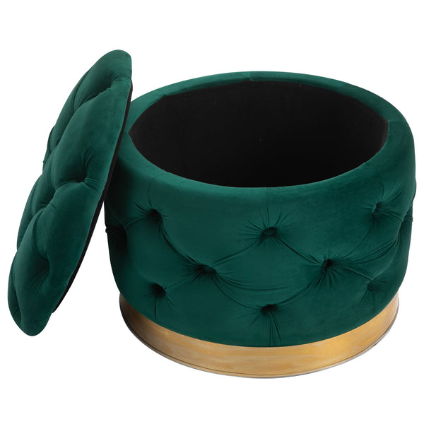 Pouf Contenitore con Coperchio in Velluto con Bottoni Trapuntati Verde sconto