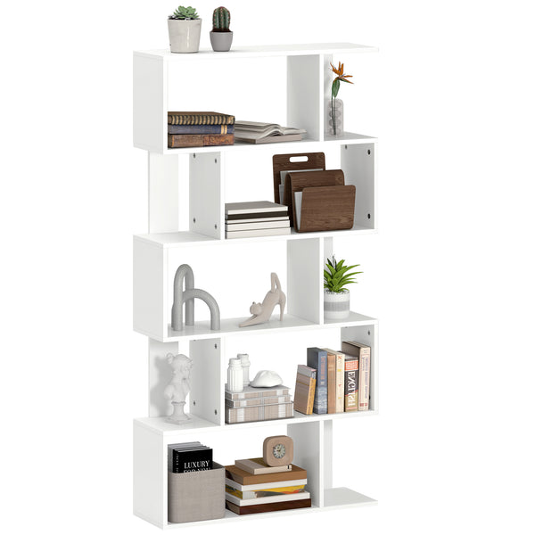 sconto Libreria Asimmetrica a S a 5 Livelli 80x24x159 cm in Legno Bianco