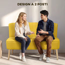 Divano 2 Posti 117x56.5x77 cm Senza Braccioli con Gambe in Legno in Tessuto Effetto Lino Giallo      