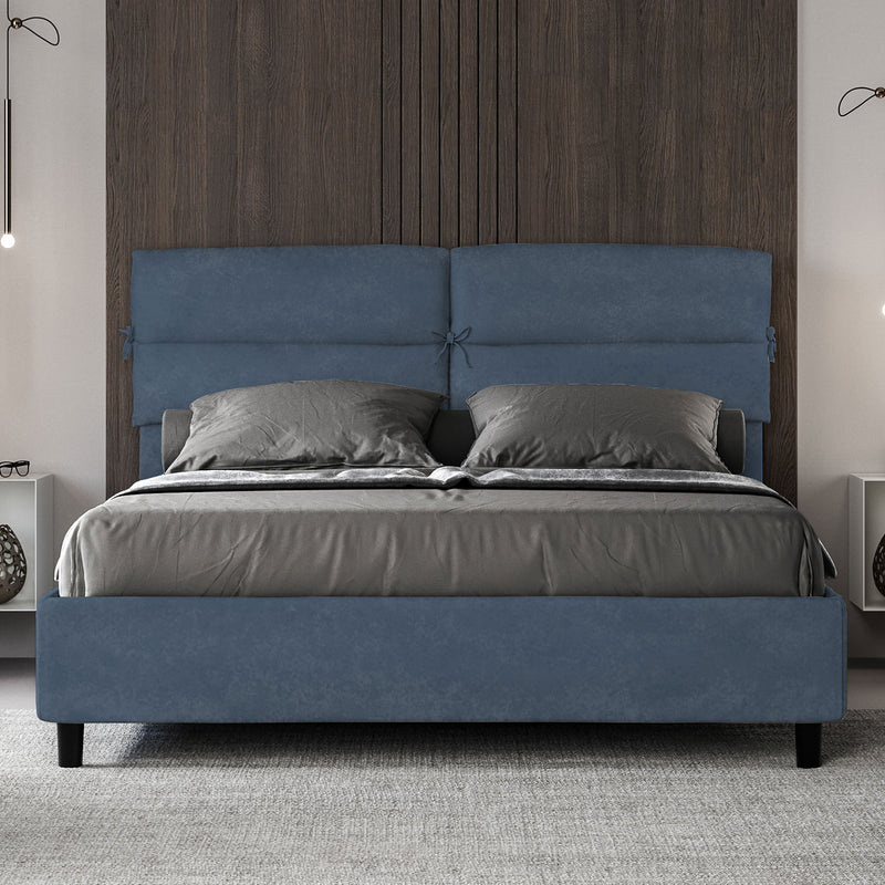 Letto Matrimoniale con Alzata Comoda Imbottito in Microfibra Nandy Blu Varie Misure