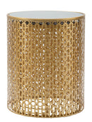 Tavolinetti Coppia Oblin Ø41x50-37,5x47 cm in Ferro MDF e Vetro Oro