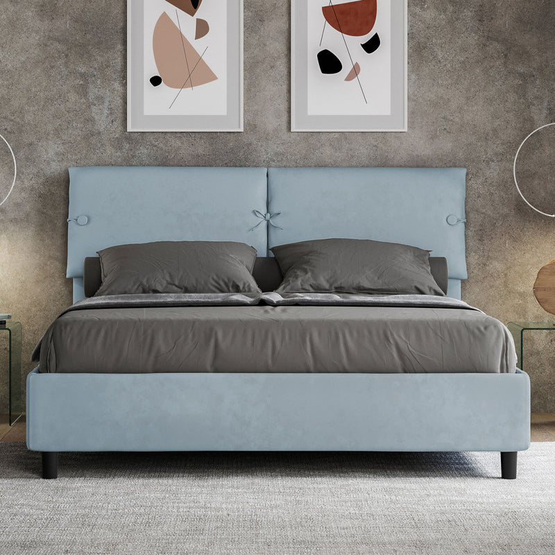 Letto Matrimoniale con Alzata Comoda Imbottito in Microfibra Sleeper Azzurro Varie Misure