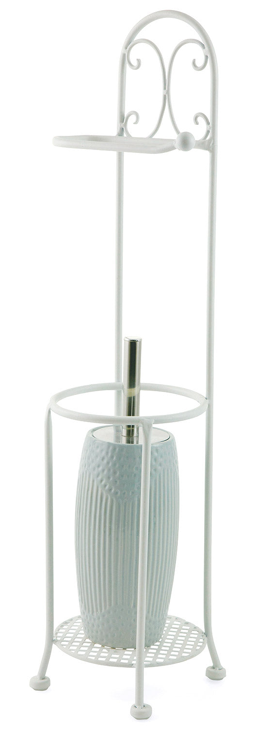 Piantana Porta Rotolo e Porta Scopino in Ferro Battuto Soriani Bianco