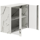 Pensile Cucina con Ante in Vetro 80x72x32 cm Bianco Effetto Marmo      