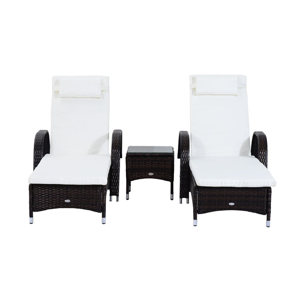 Set 2 Lettini Prendisole da Giardino in Rattan Sintetico Reclinabili Imbottiti con Rotelle e Tavolino Marrone online