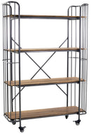 Scaffale per Piante in Metallo 4 Ripiani in Legno con Ruote