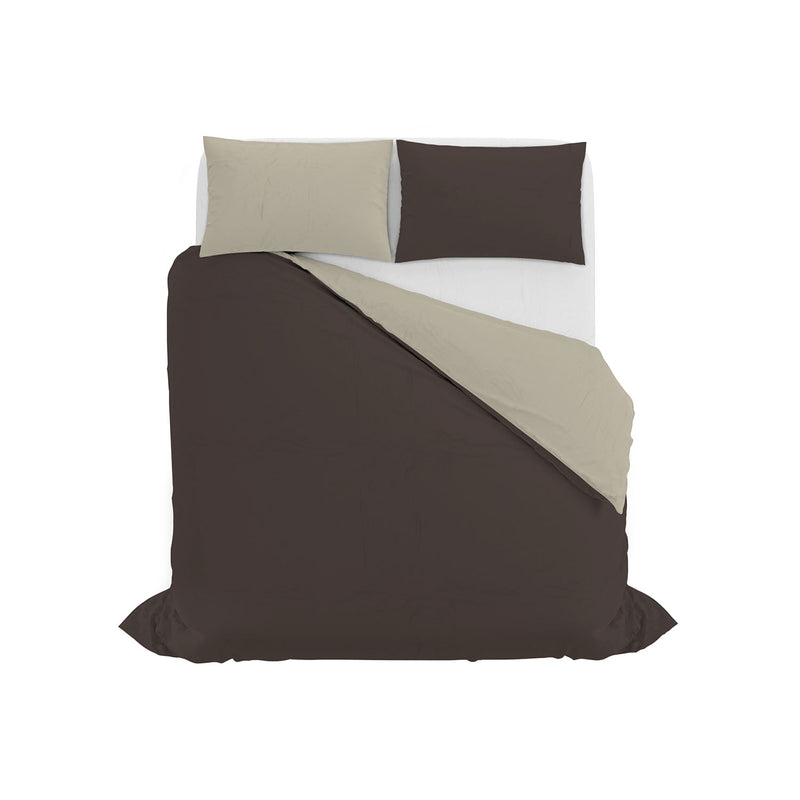 Copripiumino con Sacco e Federe in Tinta Unita Double Face Linea Vera Marrone e Tortora
