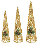 Set 3 Coni Natalizi Decorativi con Luci LED Bianco Caldo