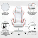 Sedia da Gaming 65x65x121-129 cm con Altezza Regolabile e Schienale Reclinabile in Finta Pelle Bianco e Rosa      