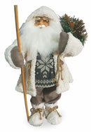 Pupazzo Babbo Natale Luminoso con Aghi di Pino 9 Led in Stoffa H62 cm Soriani Bianco