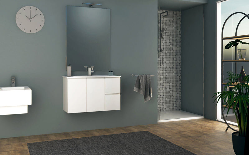 Mobile Bagno Sospeso 80 cm Lavabo e Specchio Tavassi Urano Bianco Lucido